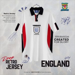 𝐄𝐧𝐠𝐥𝐚𝐧𝐝 1998 𝐖𝐨𝐫𝐥𝐝 𝐂𝐮𝐩 Retro Jersey